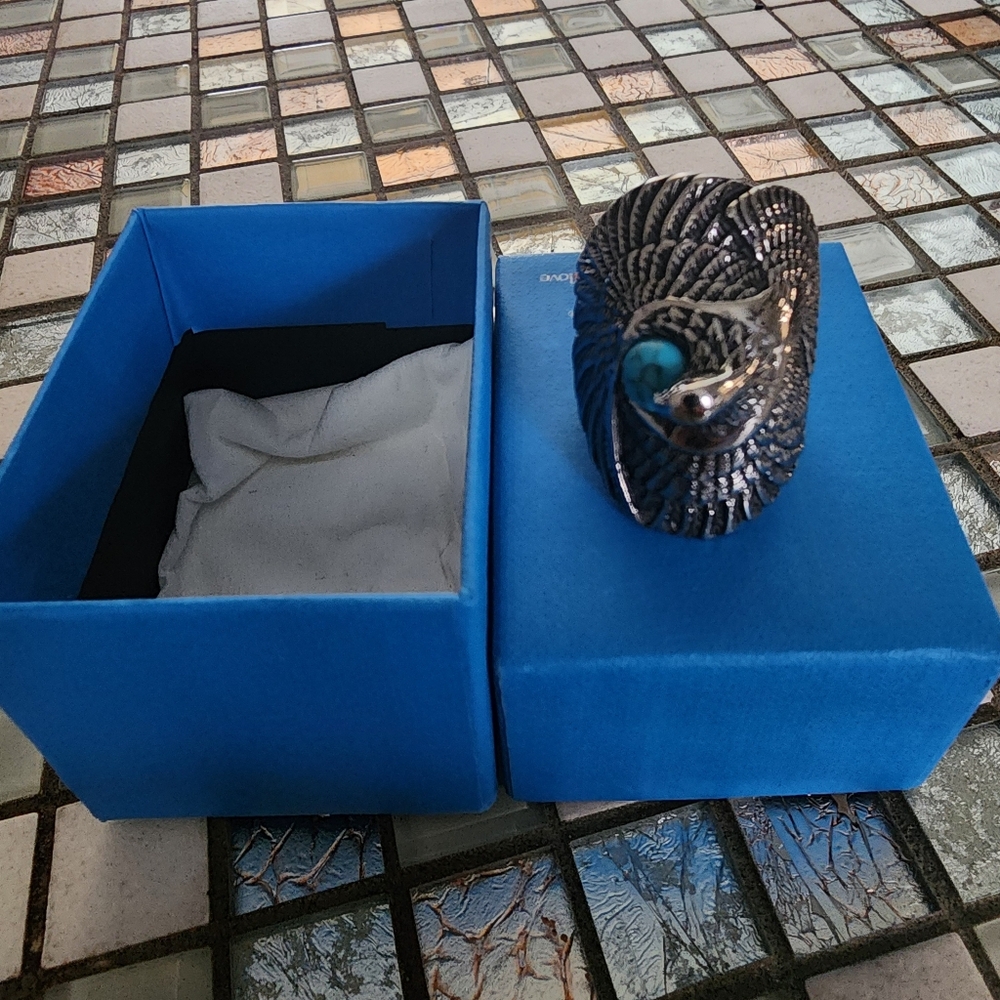 Mens 12.5 Stainless Steal Eagle Over Blue Stone RING